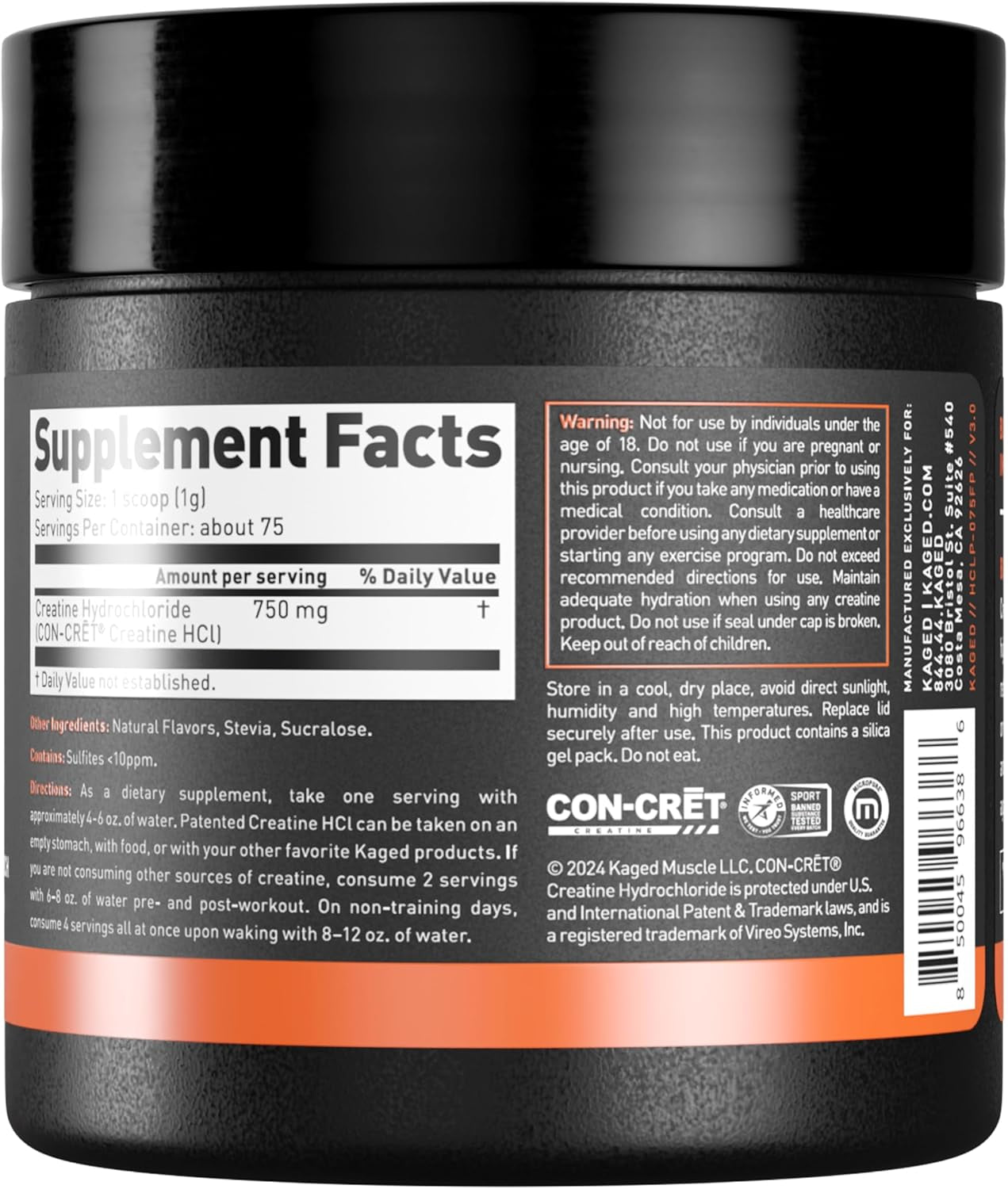 Supplement Creatine Hcl Powder, Fruit Punch, Supports Muscle Growth and Recovery, Patented Creatine Hydrochloride Formula, Easy Digestion and Enhanced Muscle Absorption, 75 Servings