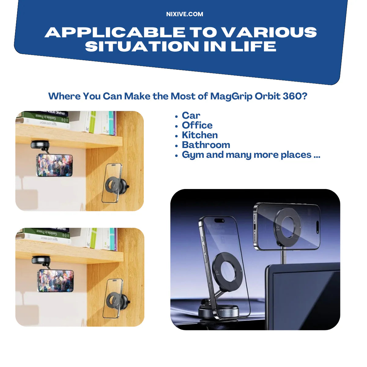 MagGrip Orbit 360 – Magnetic Phone Mount with Wireless Charging & Permanent Lock
