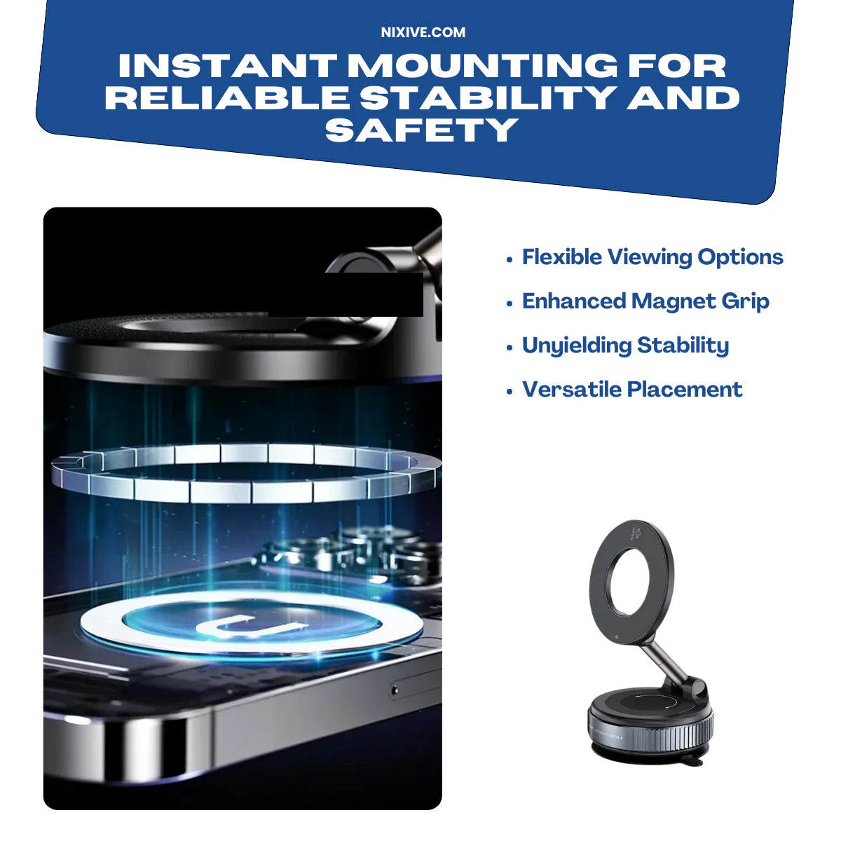 MagGrip Orbit 360 – Magnetic Phone Mount with Wireless Charging & Permanent Lock